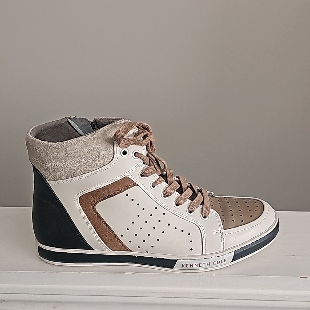 Kenneth Cole Men's High-Top Sneakers - White, Brown, and Black